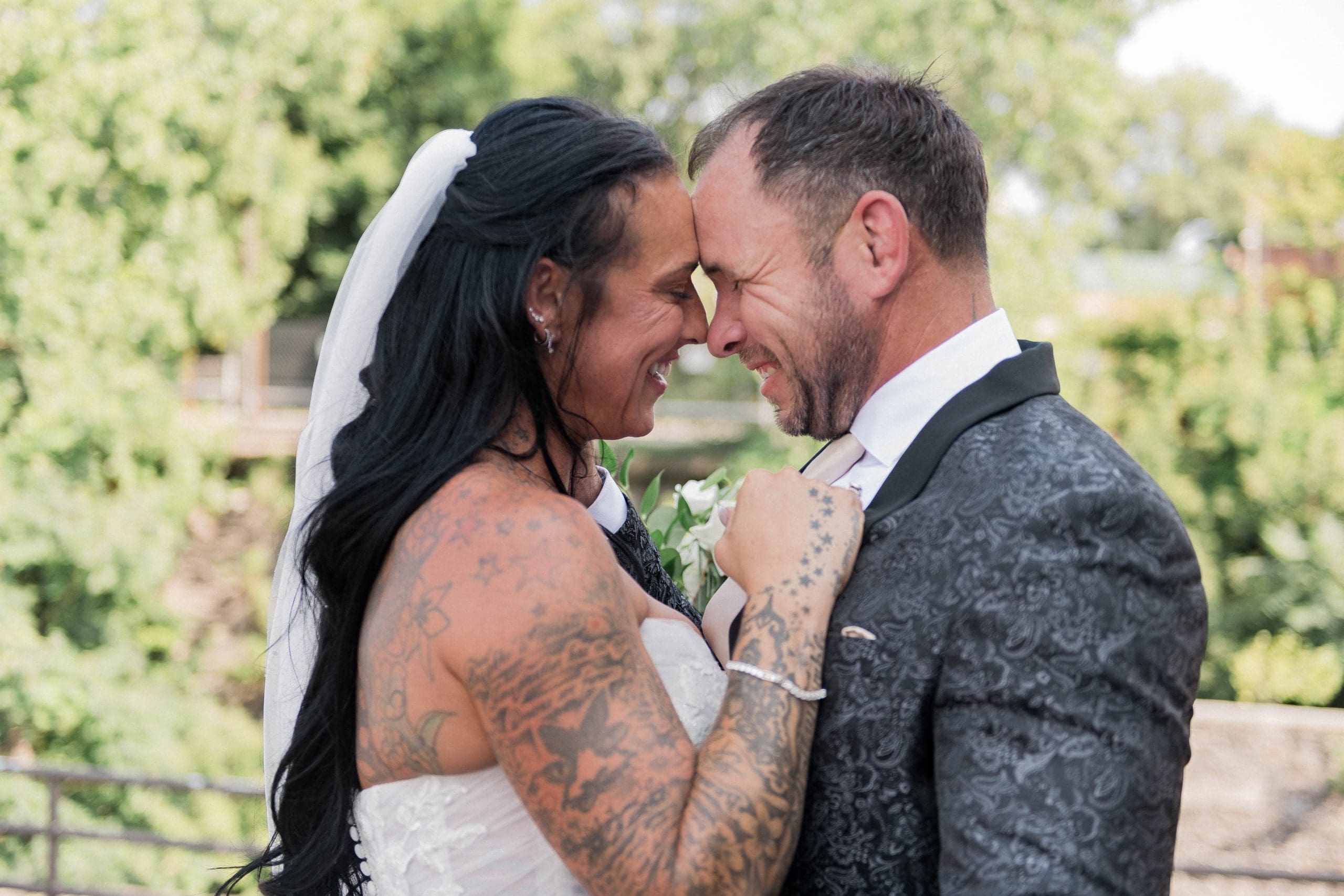 Bride and groom enjoying a calm, stress-free wedding moment captured by a professional photographer